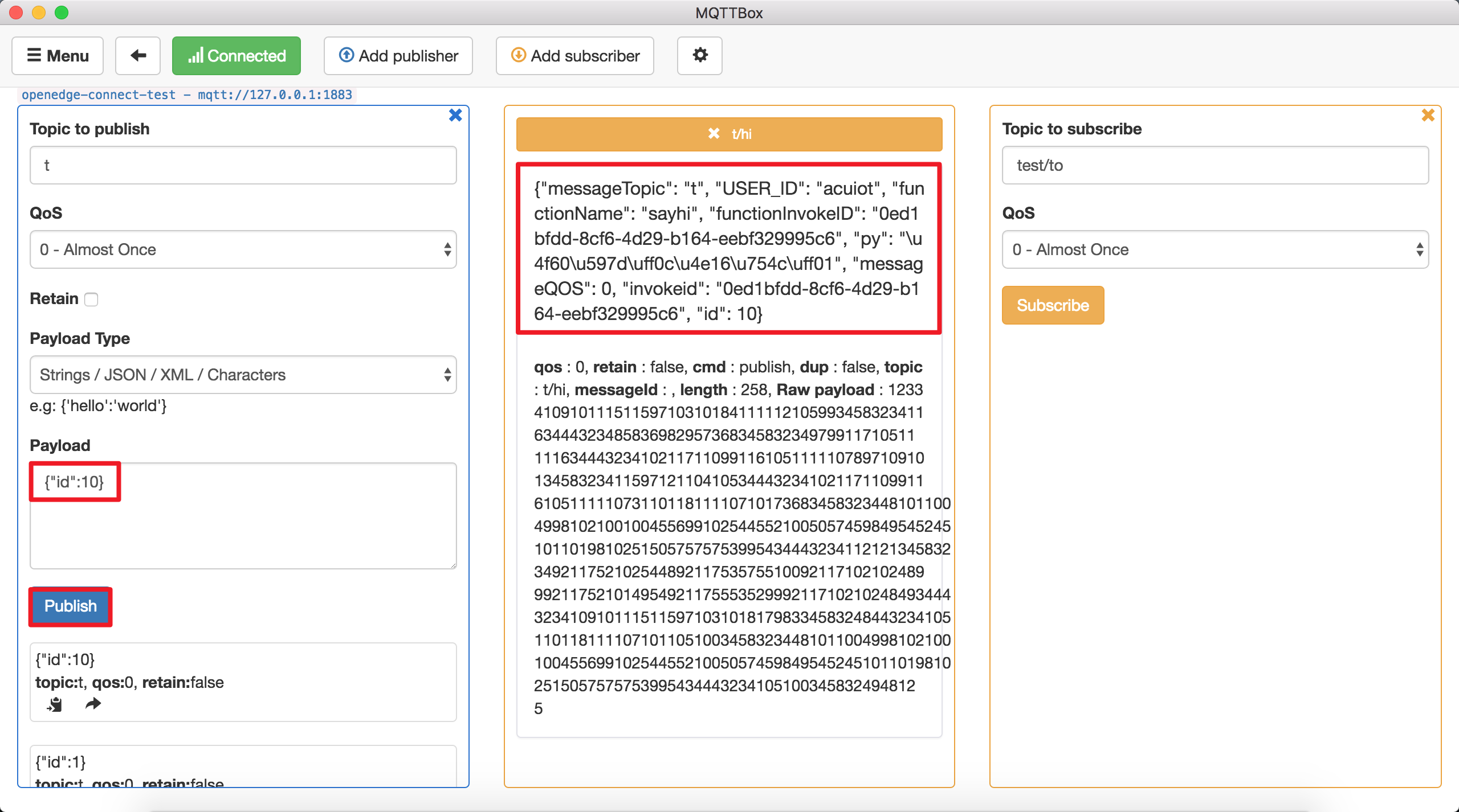 MQTTBOX成功接收到经python函数处理之后的消息