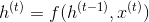 h^{(t)} = f(h^{(t-1)}, x^{(t)})