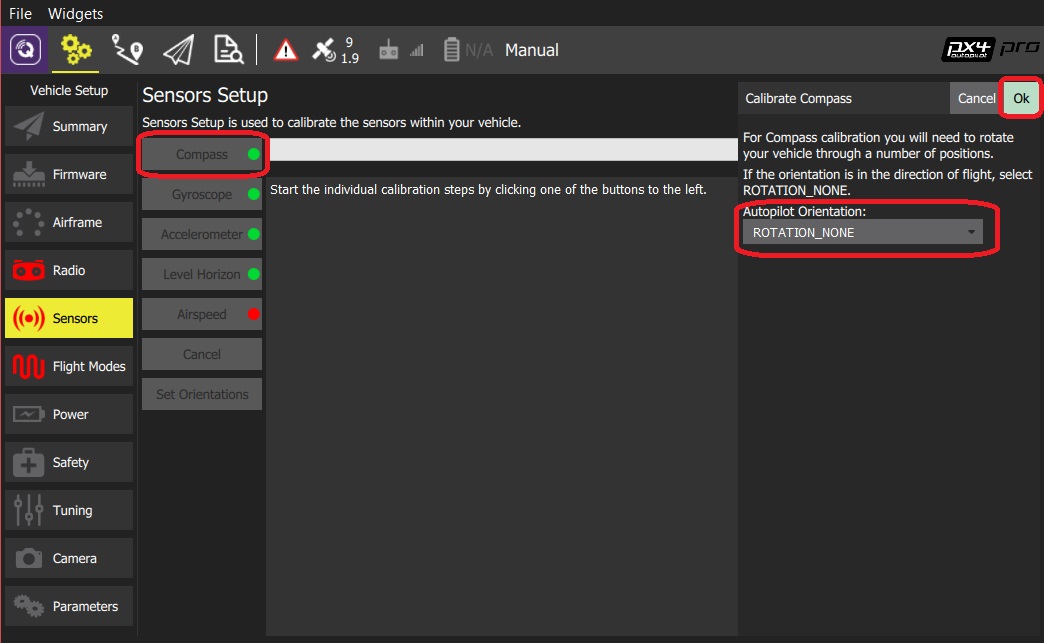 Select Compass calibration PX4